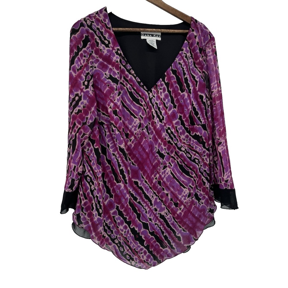 Dana Kay y2K 22W Asymmetrical‎ Sheer Tunic Blouse Boho Festive Gypsy Office